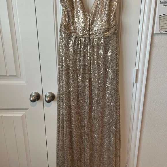 David's Bridal Champagne Sequin Dress Sleeveless Long - Picture 5 of 6